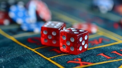Red dice symbolize luck and risk in casino gaming experiences onlineoffline. Concept Casino Gaming, Red Dice, Luck, Risk, Online and Offline Experiences