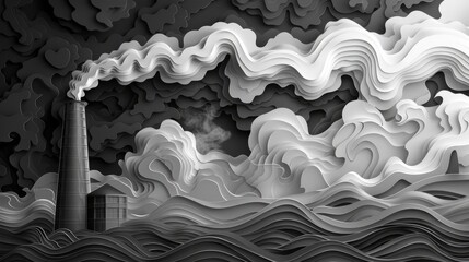 Mysterious Papercut Smokestack Intricate Swirls of Industrial Air