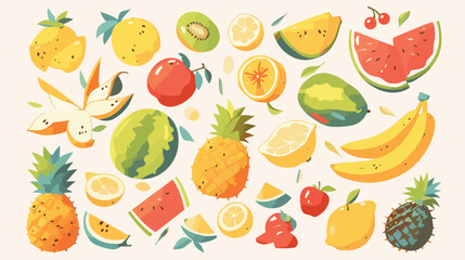 Collection of delicious ripe juicy exotic tropical