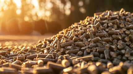 Obraz premium Sustainable Energy: The Vital Role of Wood Pellets. Generative AI
