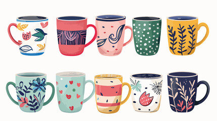 Collection of different modern cups decorated with