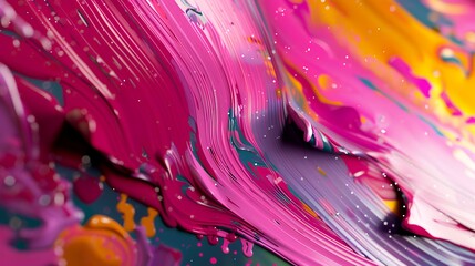 Abstract background of acrylic paint splashes in different colors close-up