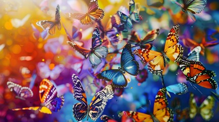 Butterflies on colorful background. Butterflies in the sky.