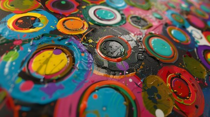 abstract colorful circles on a black background close-up macro photography