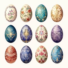 Watercolor colored Hand drawn doodle easter eggs set isolated