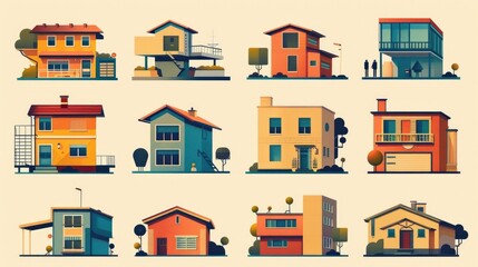 Geometric Flat Icons Highlighting Homes Architectural Elements in an Abstract Style