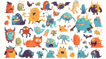 Collection of funny monsters or aliens. Bundle of c