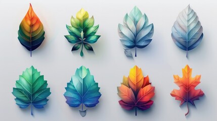 Stylized Gradient Leaf Icons Representing Four Seasons in a Flat Design