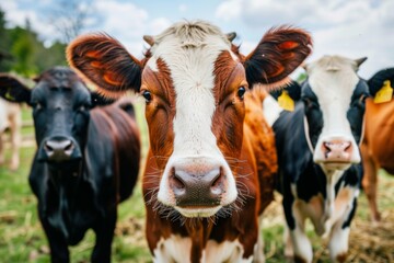 Cow goat pasture in a field ecological local farm no cruelty animal safety happiness herd flock milk eco environment sustainability humanity agriculture green forest meadows mountains grass land