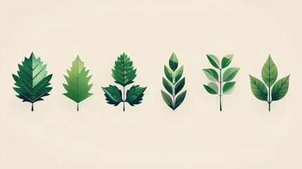 Minimalist Leaf Icons in Vibrant Gradients Symbolizing Natural Growth and Ecofriendly Design - obrazy, fototapety, plakaty