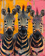 Naklejka premium African Art Zebra Savannah Abstract Pastel Painting Vibrant Wildlife Scene Landscape Digital Art