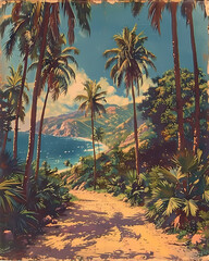 Path Through Tropical Forest, California USA, Painting, Vibrant, Art Print
