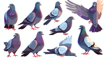 Collection of grey feral pigeon in various poses -