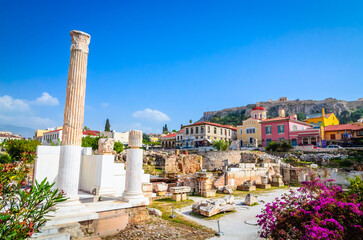 Beautiful Hadrian's Library in Monastiraki square, Plaka District, Athens, Greece. - 791164917