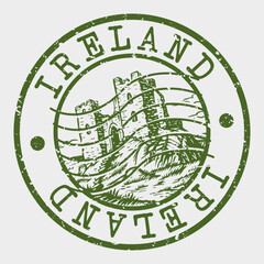 Ireland, Stamp Postal. Silhouette Seal. Passport Round Design. Vector Icon. Design Retro Travel. National Symbol.