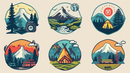 Travel and Adventure A Vibrant Set of Flat Design Labels for Various Destinations