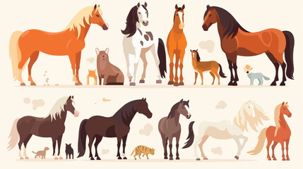 Collection of horses of various breeds isolated on - obrazy, fototapety, plakaty