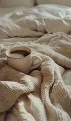 Obraz na płótnie Canvas Cup of Coffee on Bed