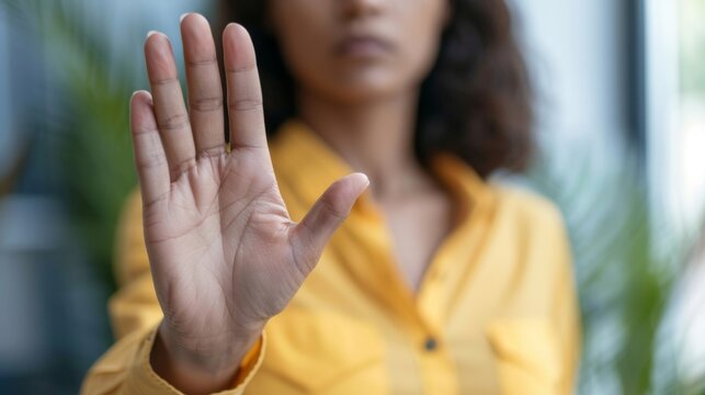 Closeup of a person setting boundaries and saying no to a request using their emotional intelligence to recognize their limits and prioritize their wellbeing in both personal and professional .