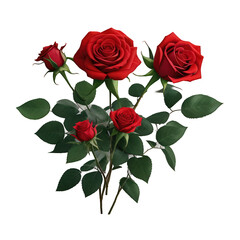bouquet of red roses isolated on white background, transparent png, cutout
