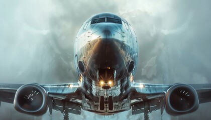 Craft a visually stunning digital rendering of a rear view moment in aviation history, symbolizing leadership triumphs Infuse the scene with macro photography influences to capture fine details Push t - obrazy, fototapety, plakaty