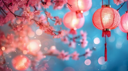 Pink Lanterns Hanging From a Tree