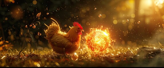 A rooster crowing at dawn, heralding the start of a new day with its vibrant energy and optimistic spirit. 🐓🌅 #MorningVibes - obrazy, fototapety, plakaty