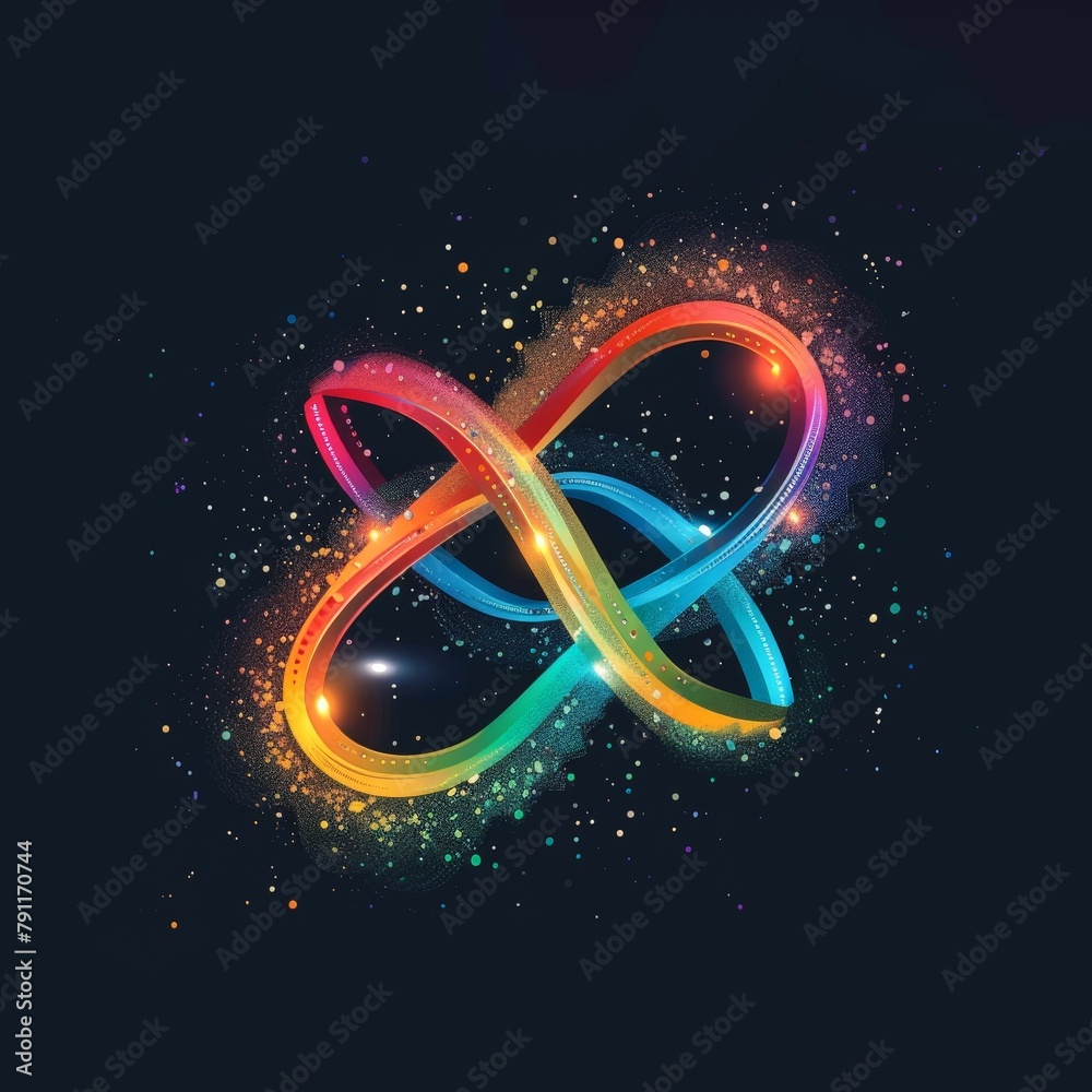 Aufkleber A vibrant and dynamic abstract design featuring a colorful array of shapes and patterns set against a stark black background
