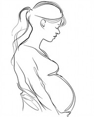 Fluid artwork portrays the essence of a vibrant, pregnant woman in a captivating single-line continuous drawing