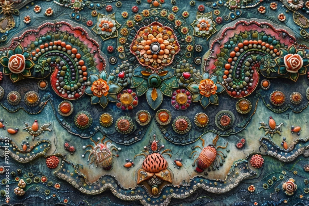 Aufkleber Close-up view of a painting filled with various colors and brushstrokes, creating a dynamic and lively composition