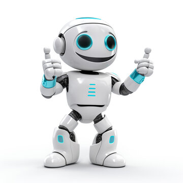 illustration of a happy droid little robot thumb up on isolated white background