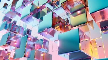 connected iridescent cubes abstract 3d render illustration