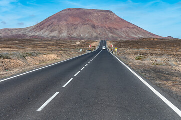 Montana Roja, driving car to north of Fuerteventura, Corralejo, Canary islands, Spain