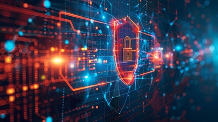 Fototapeta premium cybersecurity and data protection concept with digital lock and shield icons