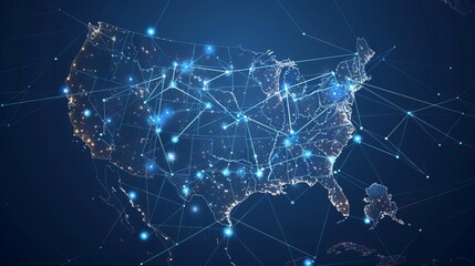 digital map of usa with global network connections data transfer concept illustration