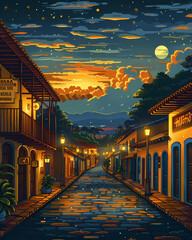 Nicaragua, North America - Vibrant Street Scene Depicted in Artistic Painting