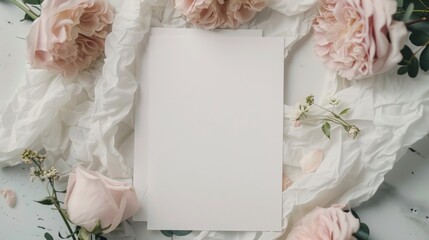 Blank mockup of a wedding of a wedding greeting card with elegant calligraphy and room for a congratulatory message for the newlyweds. .