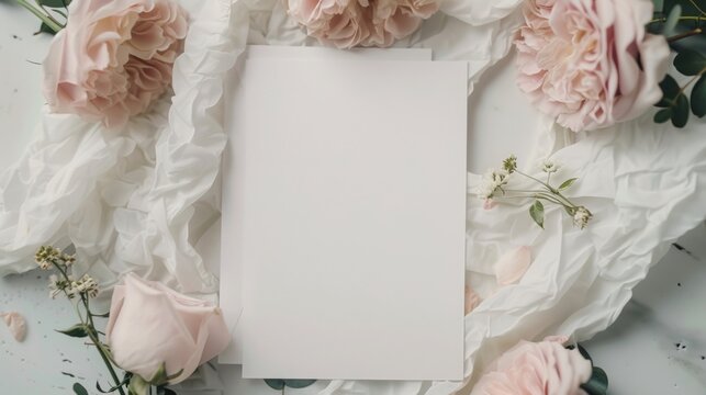 Blank mockup of a wedding of a wedding greeting card with elegant calligraphy and room for a congratulatory message for the newlyweds. .