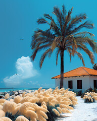Aruba Palm Tree House Painting North America Vibrant Colorful Art