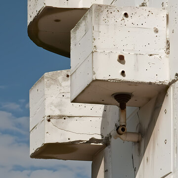 Soviet Ampir Architectural Detail, Concrete Block, Holes, White, Beige, Monumental, Hole In The Wall, Painting, Art, Monumental Painting