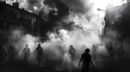Explosive Soccer Rivalry: Brazilian Fans Collide in Parisian Streets, Chaos and Art Unite with Deconstructed Americana Twist - obrazy, fototapety, plakaty