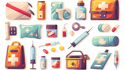 Collection of medical tools and medications isolate
