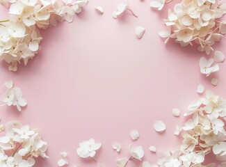 Pink Background With White Flowers and Leaves