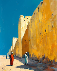 Vibrant Mali Street Scene: Colorful Painting Depicting African Culture and Heritage