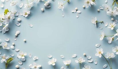 White Flowers on Blue Background