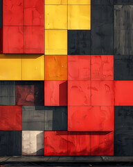 Vibrant Abstract Painting Featuring Colorful Square Blocks and Linear Outlines