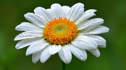 Fototapeta premium A white and yellow daisy flower covered in water droplets