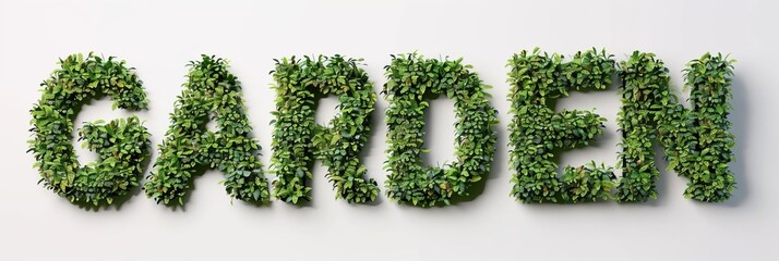 The word garden formed from vibrant green leaves, creating a natural and organic display of text