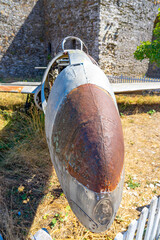 Castle with old plane that crashed in Albanian territory .Architecture of the Ottoman empire, Gjirokaster- Albania