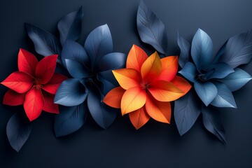 Red black vibrant flowers grouped together, showcasing various colors and shapes, set against a black background